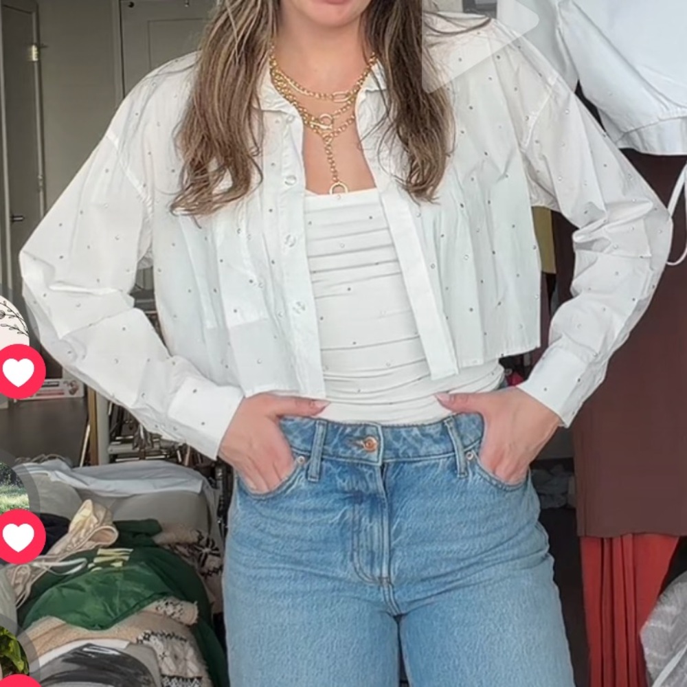 White Button-Up Shirt and Matching Bodysuit Silver Studded